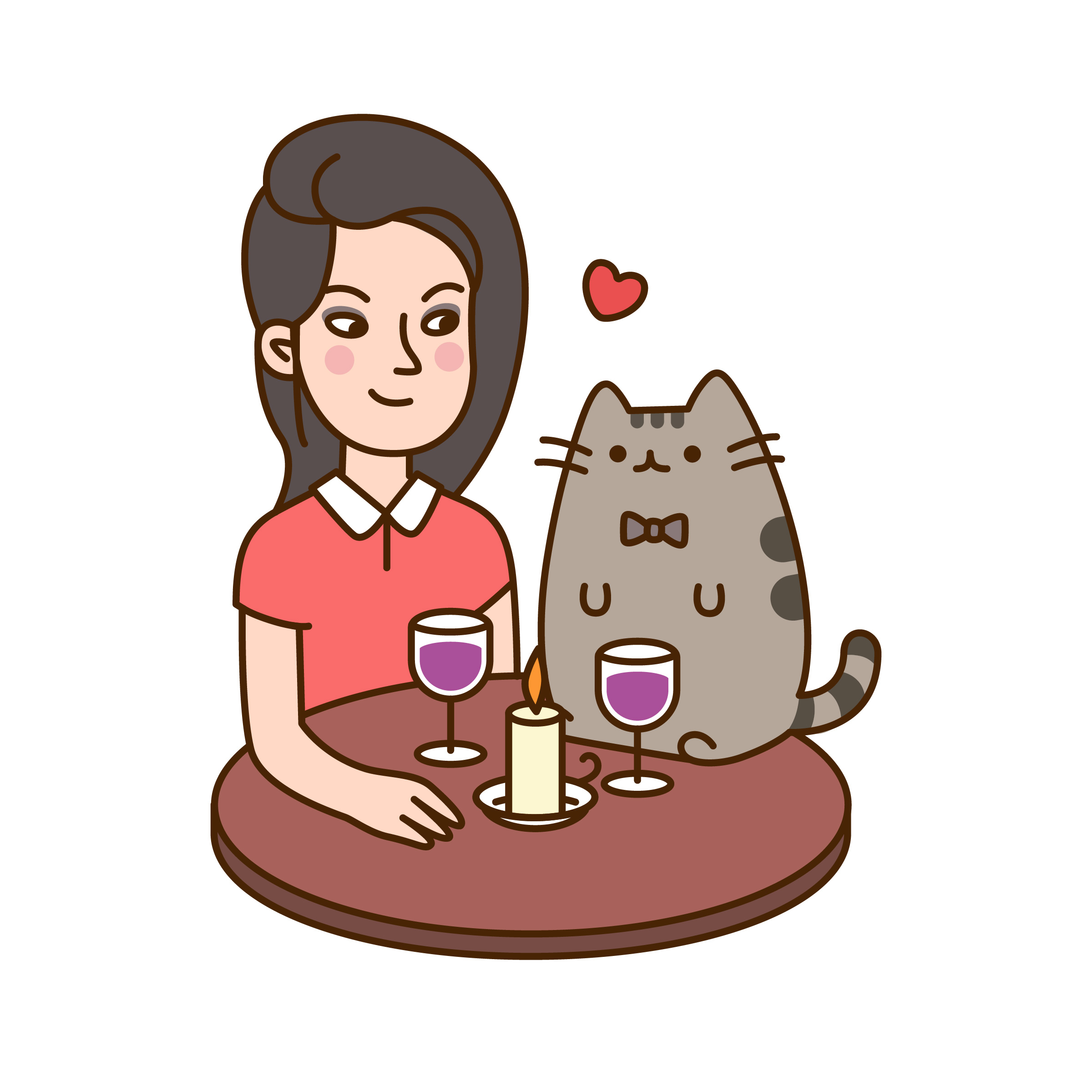 Pusheen Date, Vector Illustration